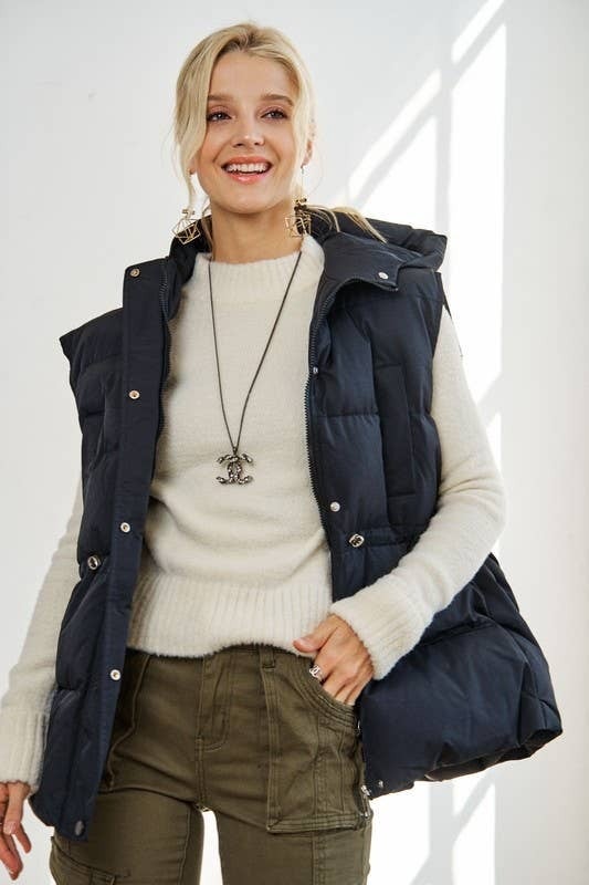 Hooded drawstring waist puffer discount vest